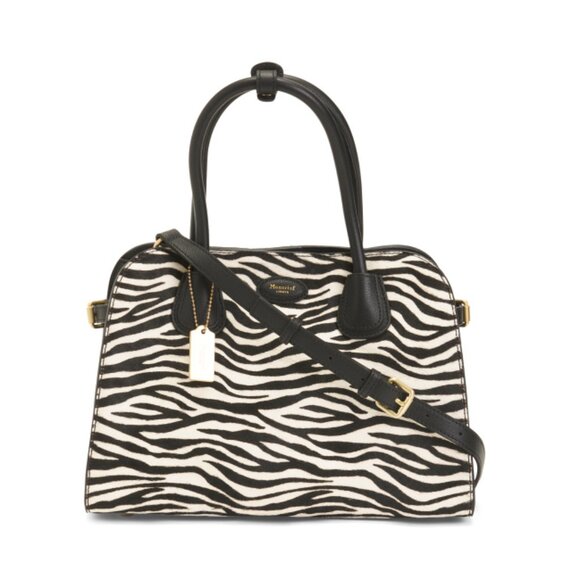 MONCRIEF LONDON Zebra Leather Bowling Bag With Handle Sides - Picture 1 of 2